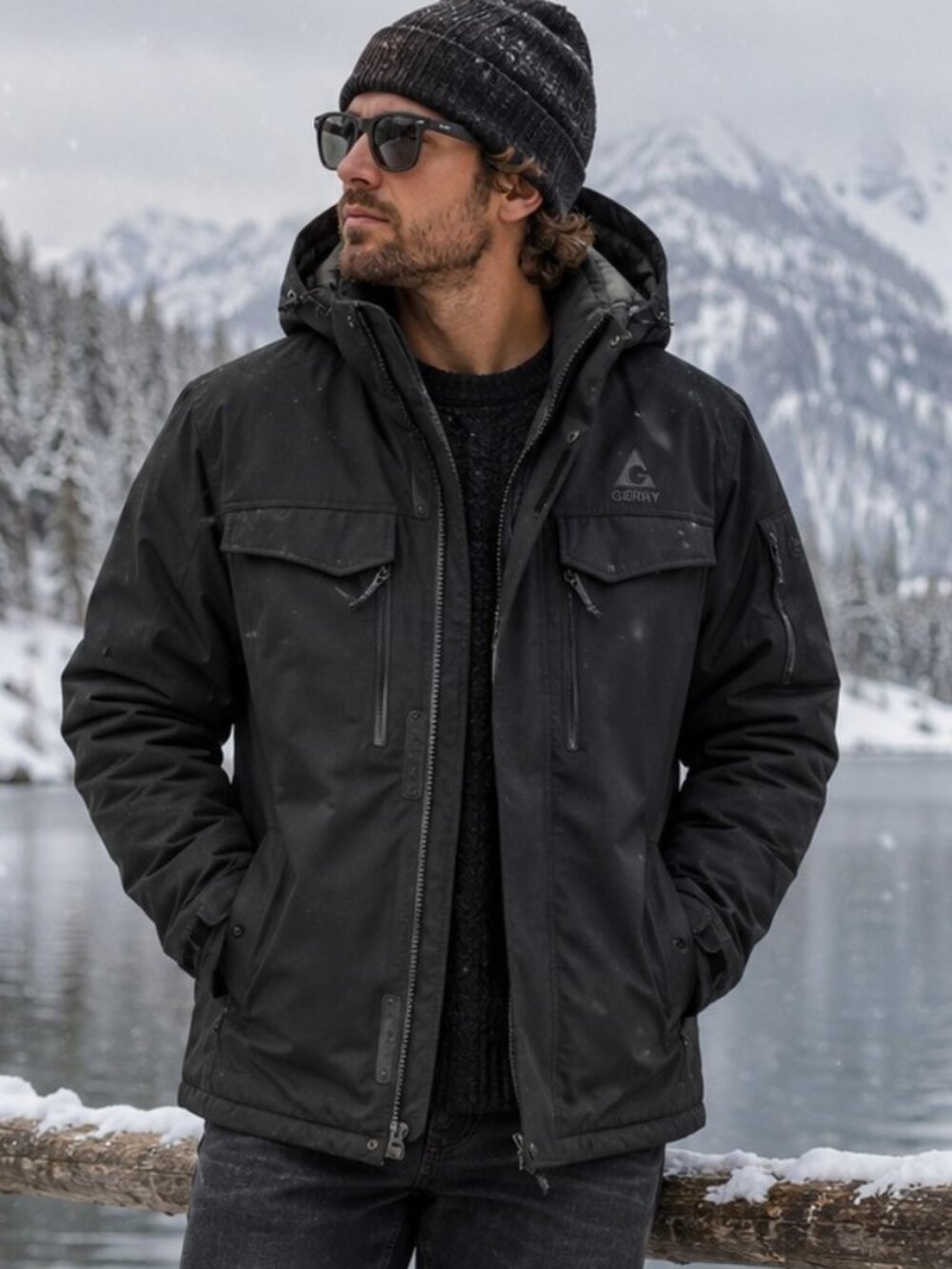 Gerry Mens L Black Insulated Ski Jacket Removable Hood Snowboard Gorpcore Coat